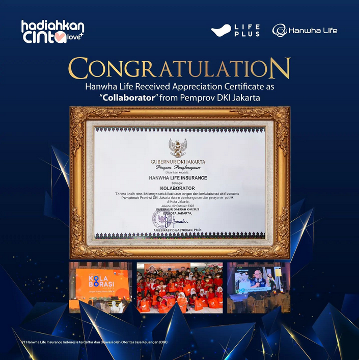 Hanwha Life menerima piagam penghargaan dari Pemprov DKI Jakarta sebagai “Kolaborator”